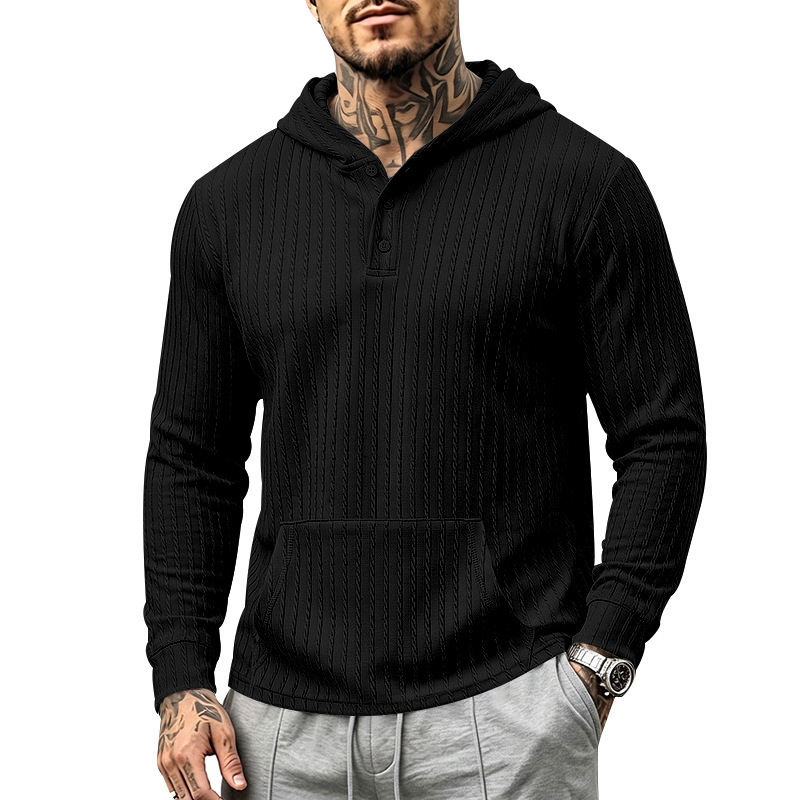 para hombre Hooded Henley de manga larga | Relaxed Textured Pockecamiseta
