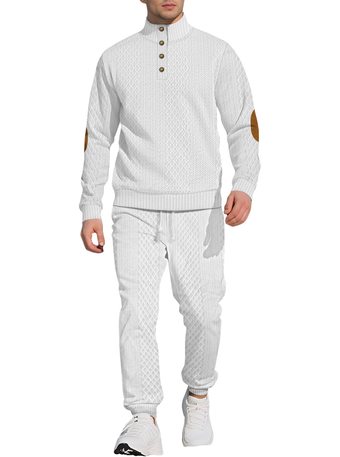 para hombre Stand Collar de manga larga Jacquard Sweacamiseta & pantalón Set