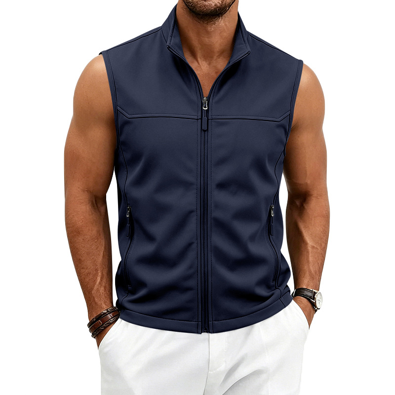 para hombre con cierre Sleeveless Vest | holgado Fit Breathable Pocket Gilet