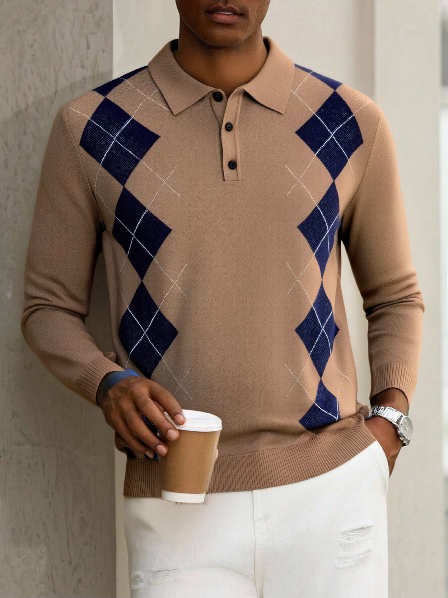 Casual a cuadros Round Neck tejido Sweater para hombre