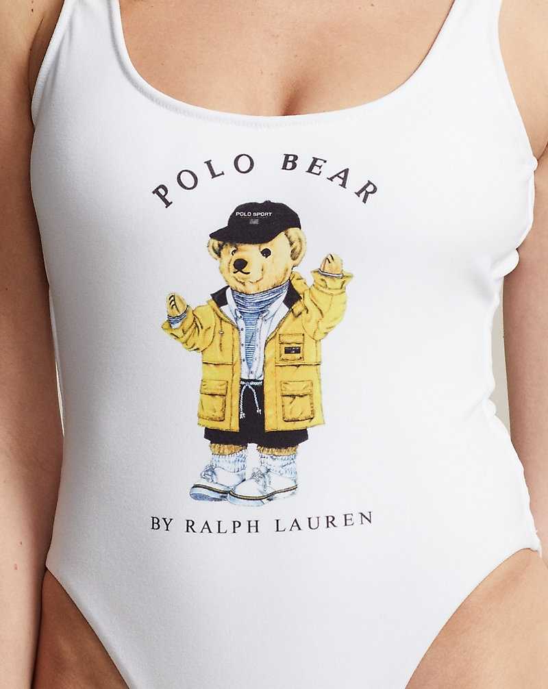 One Piece Swimsuits Ralph Lauren Bear Mujer Blancos | KVFYCMU-58 - vista 4