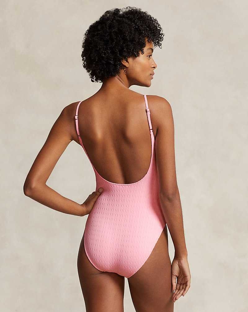 One Piece Swimsuits Ralph Lauren Cable Mujer Flamingo | FBQYDSZ-60 - vista 3