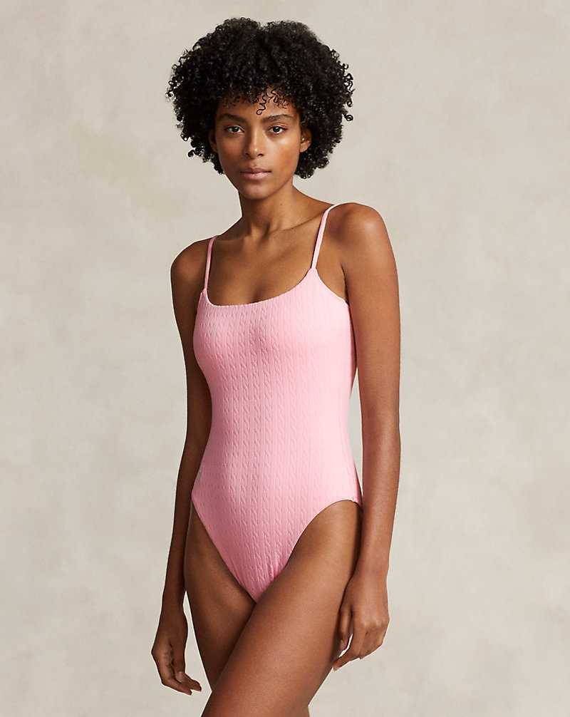 One Piece Swimsuits Ralph Lauren Cable Mujer Flamingo | FBQYDSZ-60 - vista 5