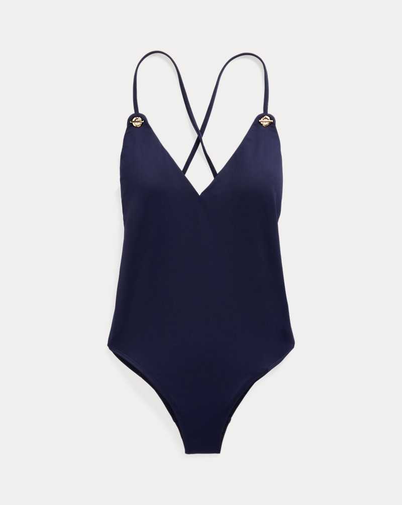 One Piece Swimsuits Ralph Lauren Crisscross-Strap V-Neck Mujer Azul Marino Oscuro | LIDZAPF-74 - vista 2