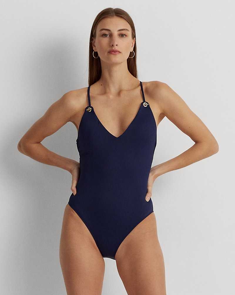 One Piece Swimsuits Ralph Lauren Crisscross-Strap V-Neck Mujer Azul Marino Oscuro | LIDZAPF-74 - vista 1