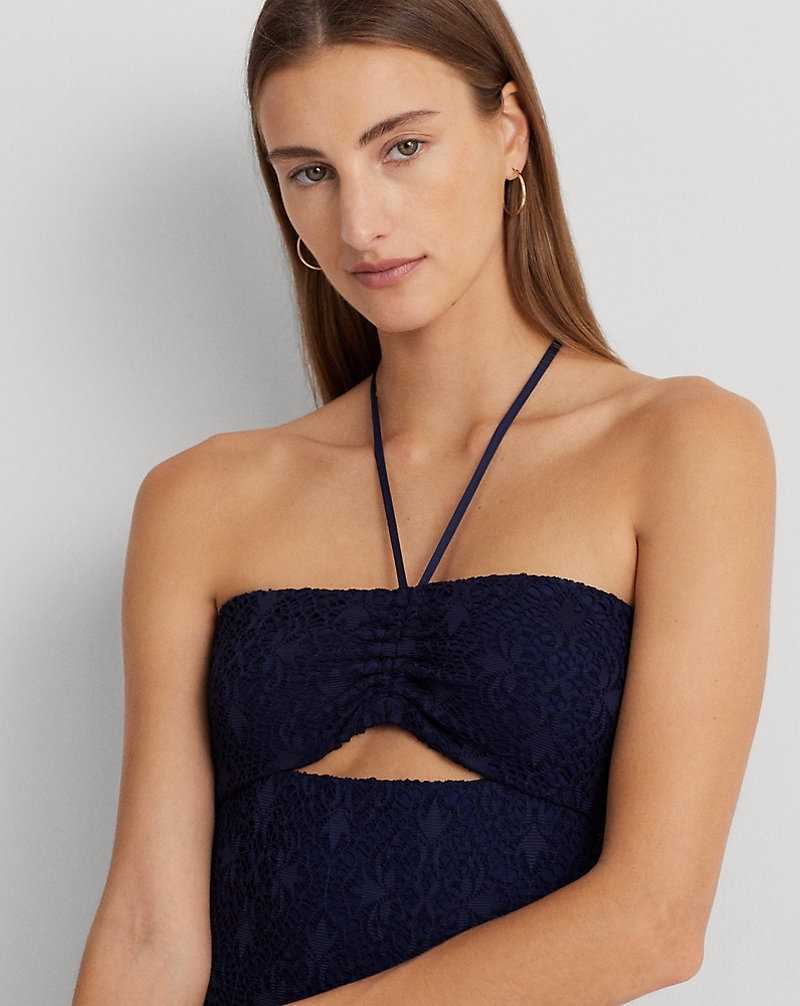 One Piece Swimsuits Ralph Lauren Crocheted Cutout Bandeau Mujer Azul Marino Oscuro | VTQUPNB-71 - vista 4