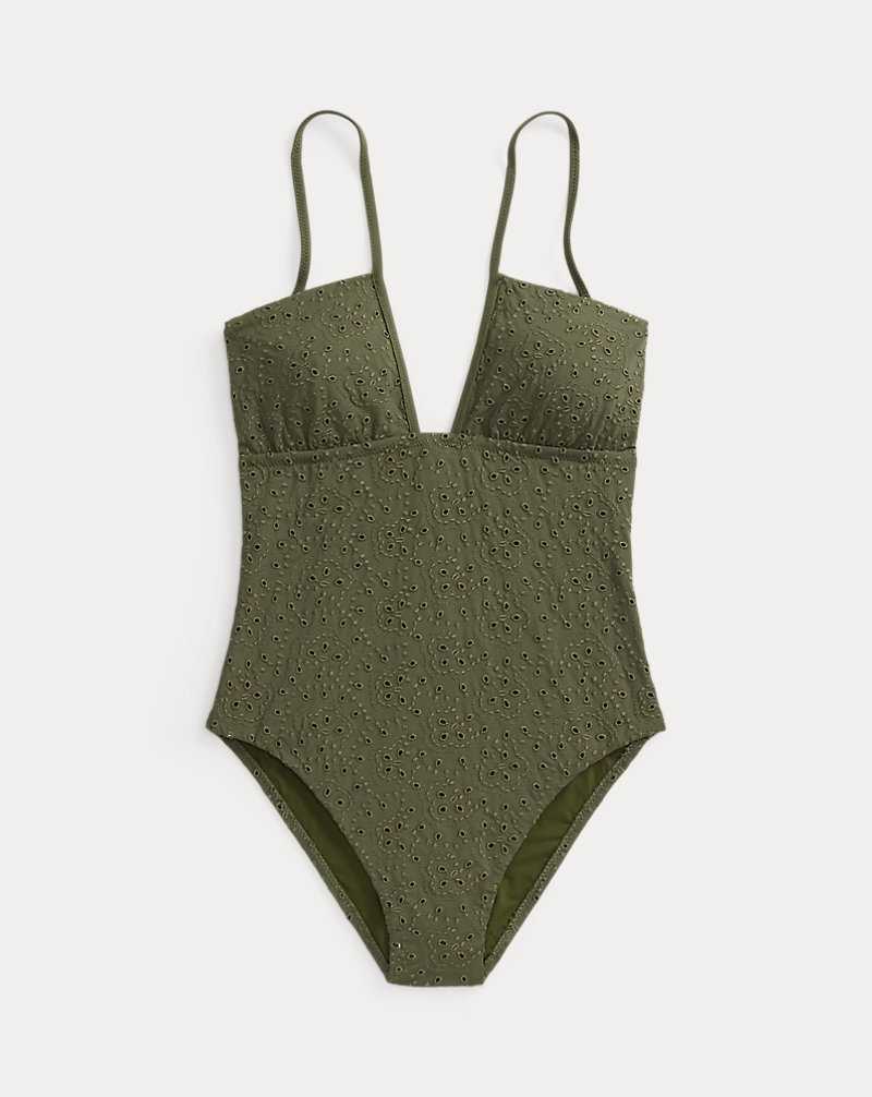 One Piece Swimsuits Ralph Lauren Eyelet Mujer Verde Oliva | PEBJODM-43 - vista 2