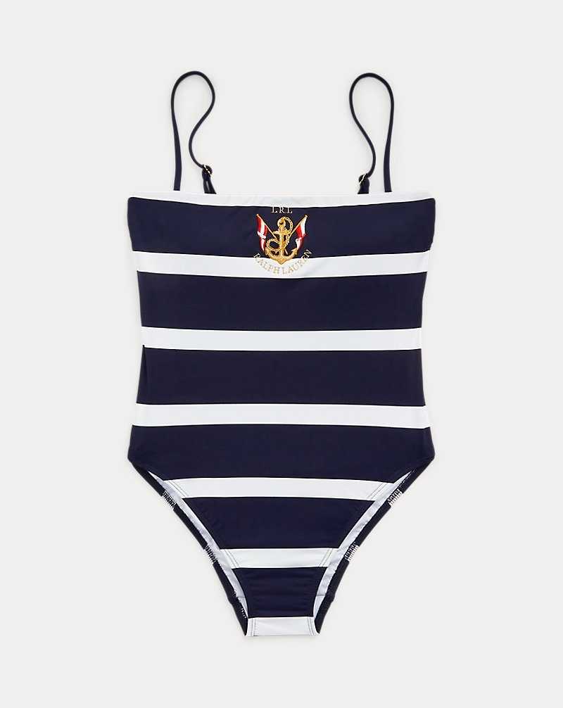 One Piece Swimsuits Ralph Lauren Logo Striped Square-Neck Mujer Azul Marino Oscuro | HUYBEXJ-75 - vista 2