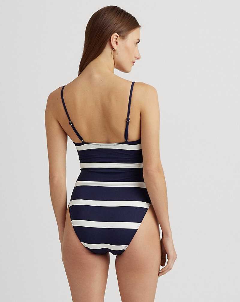 One Piece Swimsuits Ralph Lauren Logo Striped Square-Neck Mujer Azul Marino Oscuro | HUYBEXJ-75 - vista 3