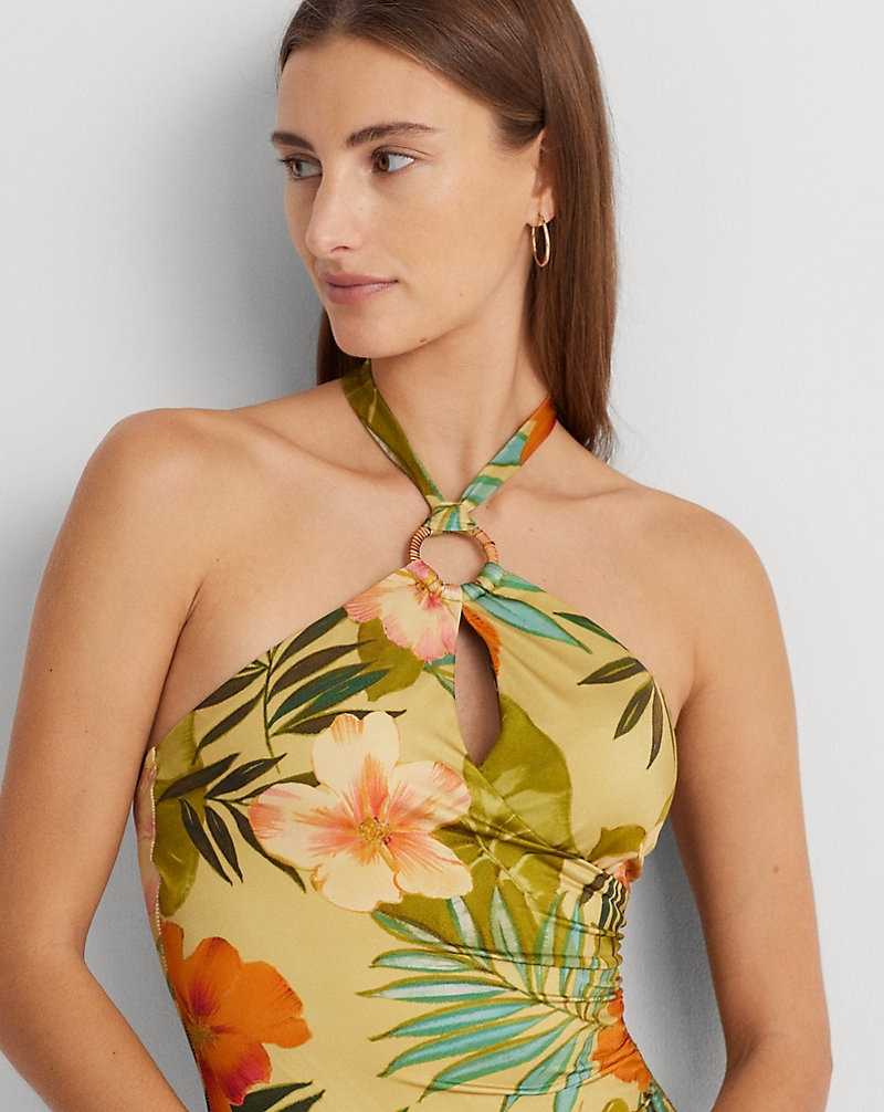 One Piece Swimsuits Ralph Lauren Print Ring-Front High-Neck Mujer Multi | PBSRATY-70 - vista 4