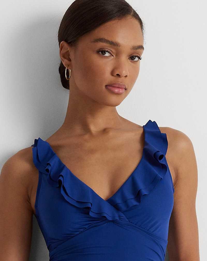 One Piece Swimsuits Ralph Lauren Ruffle-Trim Surplice Mujer Sapphire | XWROHKT-70 - vista 4