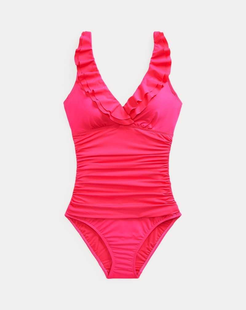 One Piece Swimsuits Ralph Lauren Ruffle-Trim Surplice Mujer Passionfruit | JOCRSXF-76 - vista 2