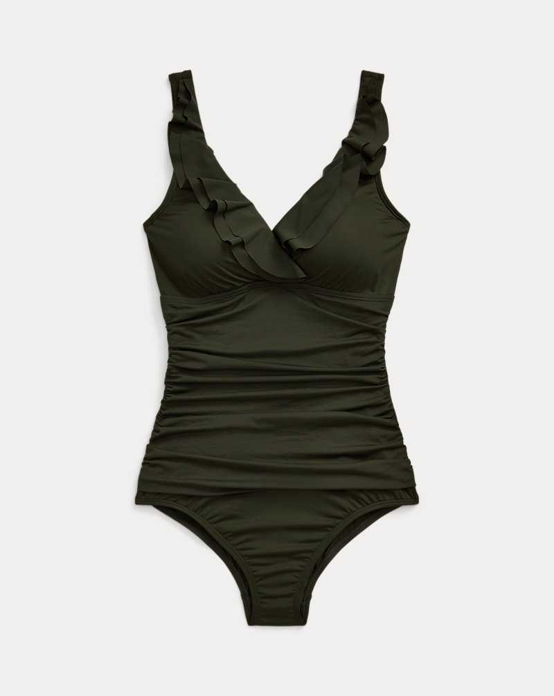 One Piece Swimsuits Ralph Lauren Ruffle-Trim Surplice Mujer Verde Oliva | XQFLJMH-61 - vista 2