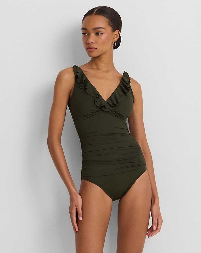 One Piece Swimsuits Ralph Lauren Ruffle-Trim Surplice Mujer Verde Oliva | XQFLJMH-61 - vista 3