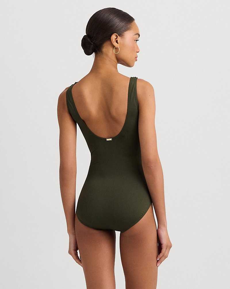One Piece Swimsuits Ralph Lauren Ruffle-Trim Surplice Mujer Verde Oliva | XQFLJMH-61 - vista 4