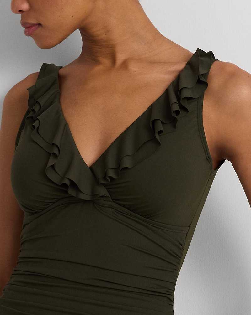 One Piece Swimsuits Ralph Lauren Ruffle-Trim Surplice Mujer Verde Oliva | XQFLJMH-61 - vista 5