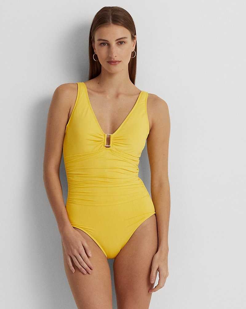 One Piece Swimsuits Ralph Lauren Shirred Ring-Front Mujer Amarillos | UXKWIQA-51 - vista 1