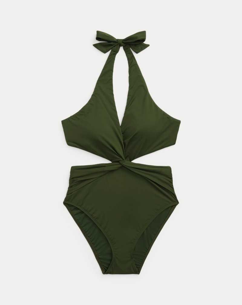 One Piece Swimsuits Ralph Lauren Twist-Front Cutout Halter Mujer Verde Oliva | JXEOUIZ-07 - vista 2