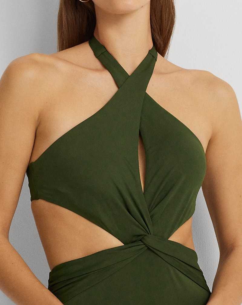 One Piece Swimsuits Ralph Lauren Twist-Front Cutout Halter Mujer Verde Oliva | JXEOUIZ-07 - vista 4