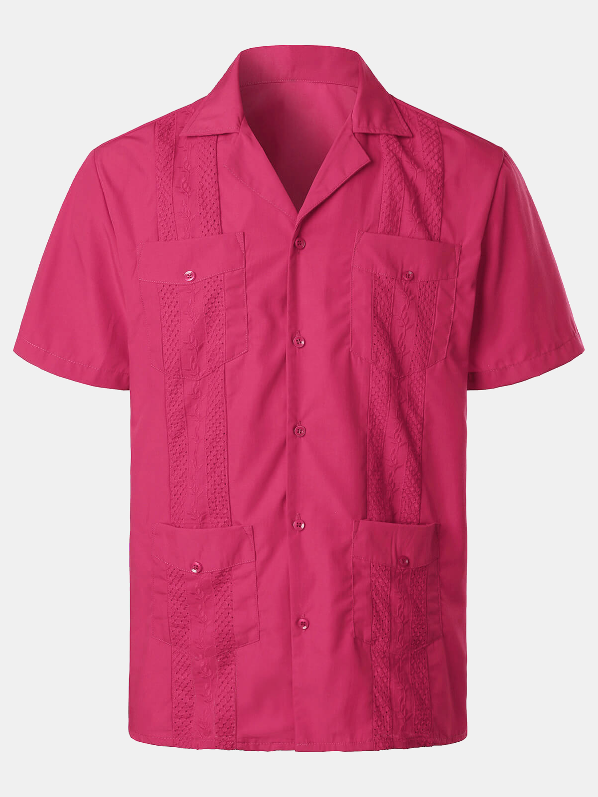 Camisa Summer Cool Embroidery Cuban Guayabera de manga corta Button Up Beach para hombre