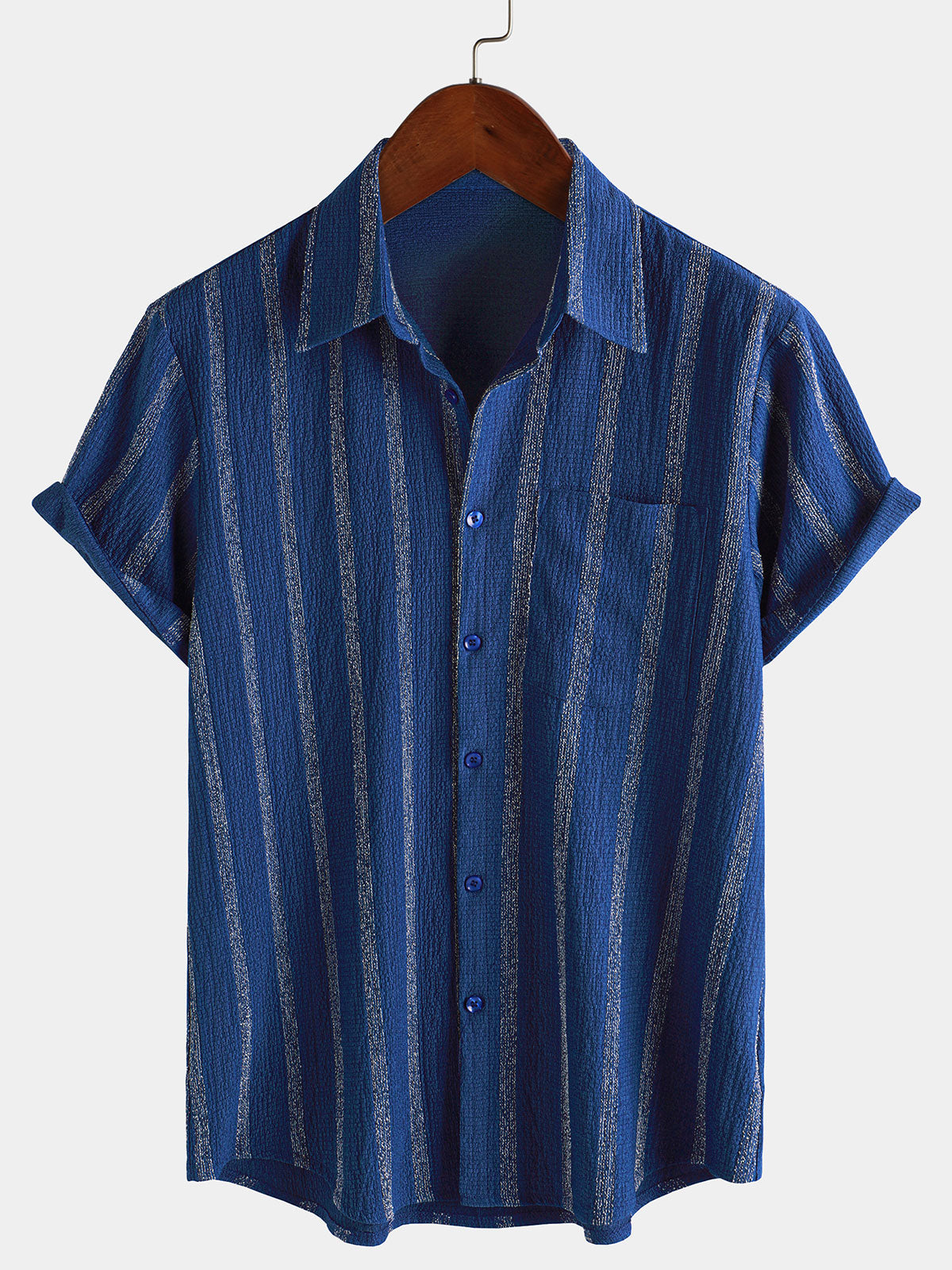 Camisa Summer a rayas Pocket Button Up de manga corta Hawaiian para hombre