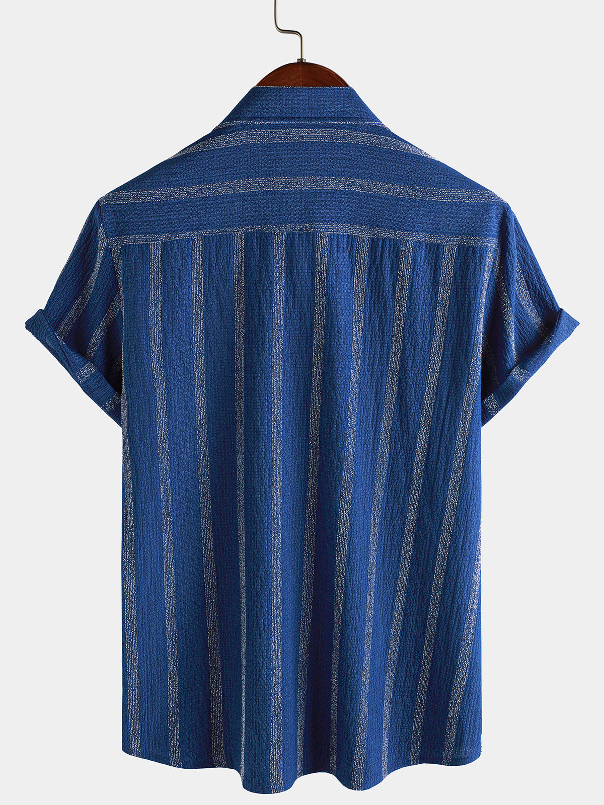 Camisa Summer a rayas Pocket Button Up de manga corta Hawaiian para hombre