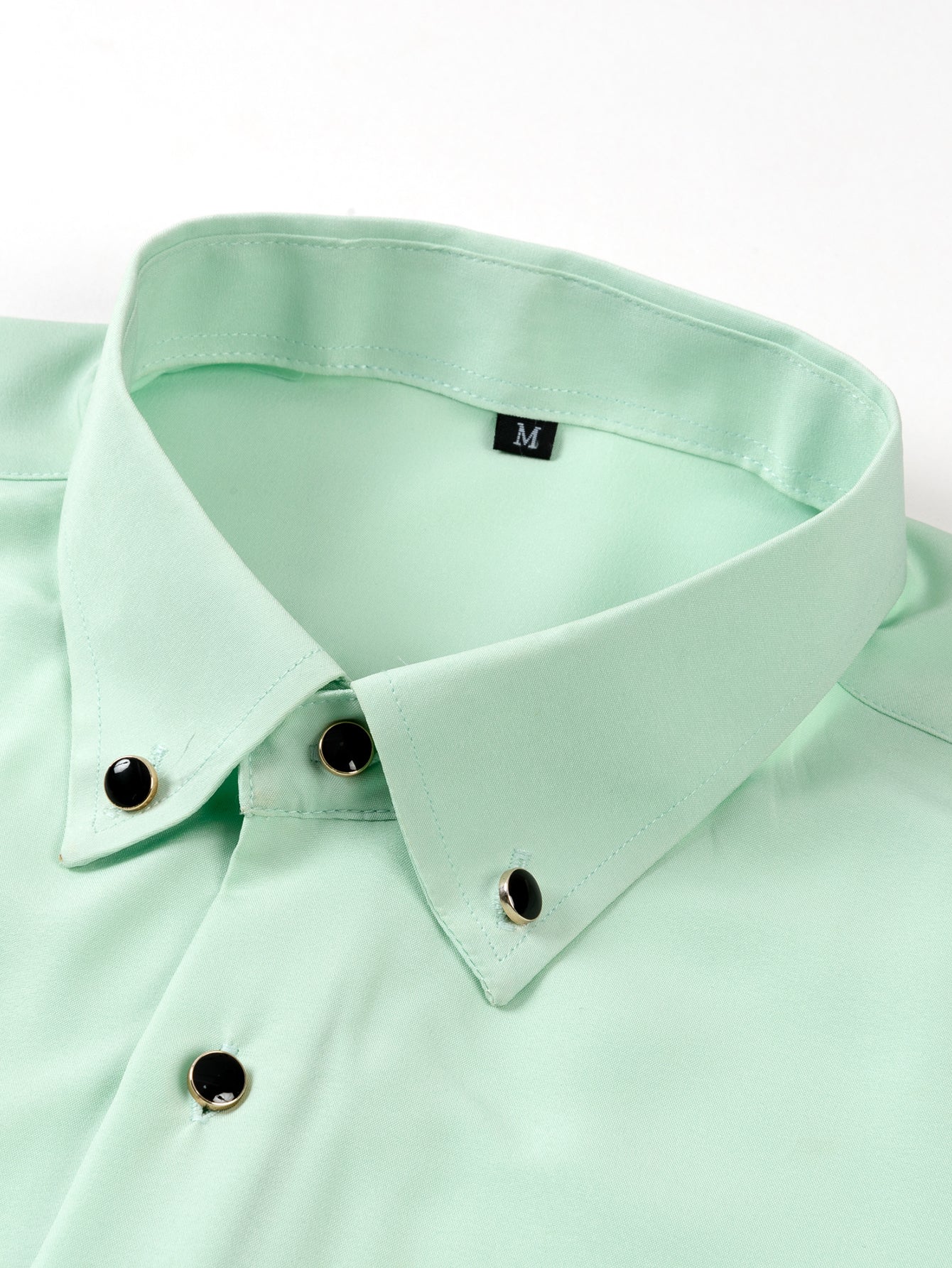 Camisa de vestir de manga larga with Faux Gemstone Metal Rim Buttons