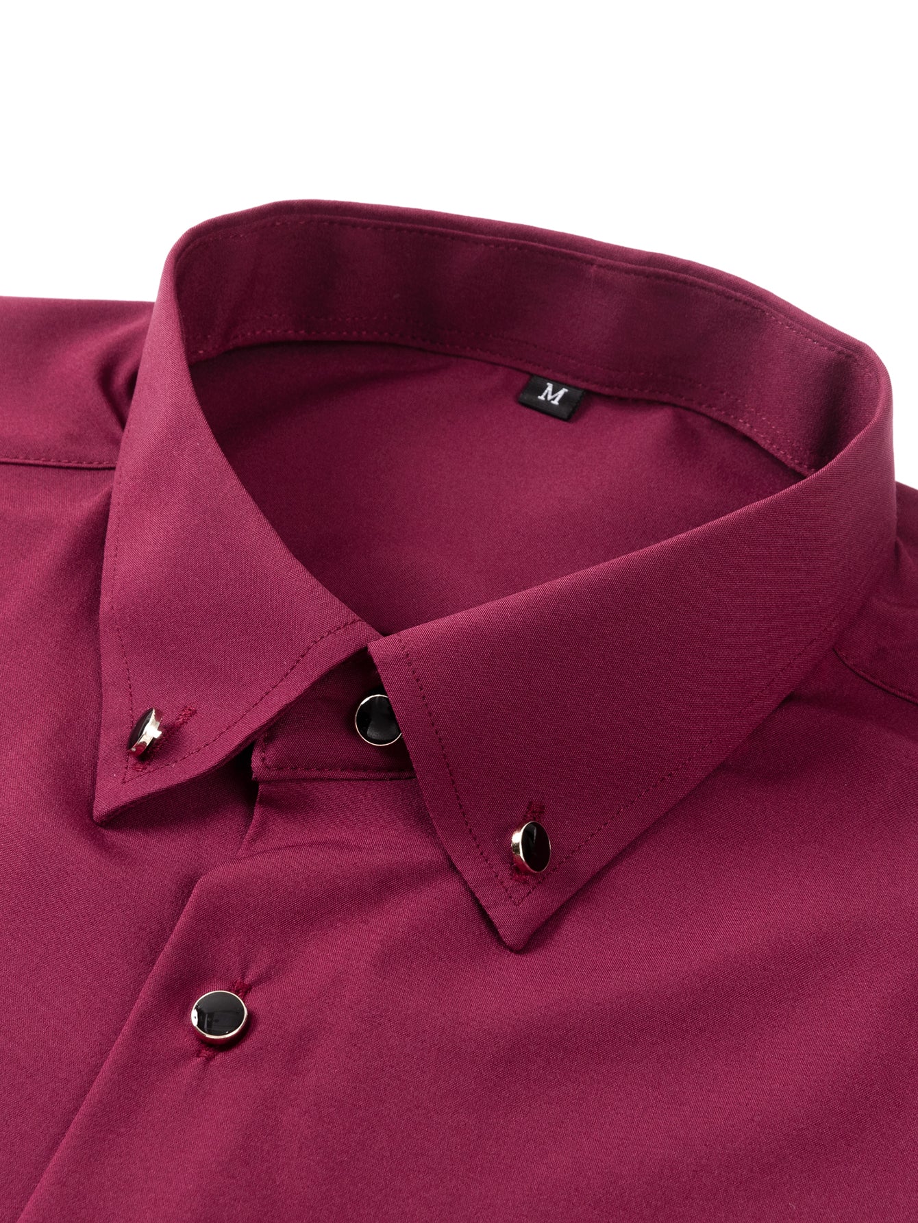 Camisa de vestir de manga larga with Faux Gemstone Metal Rim Buttons
