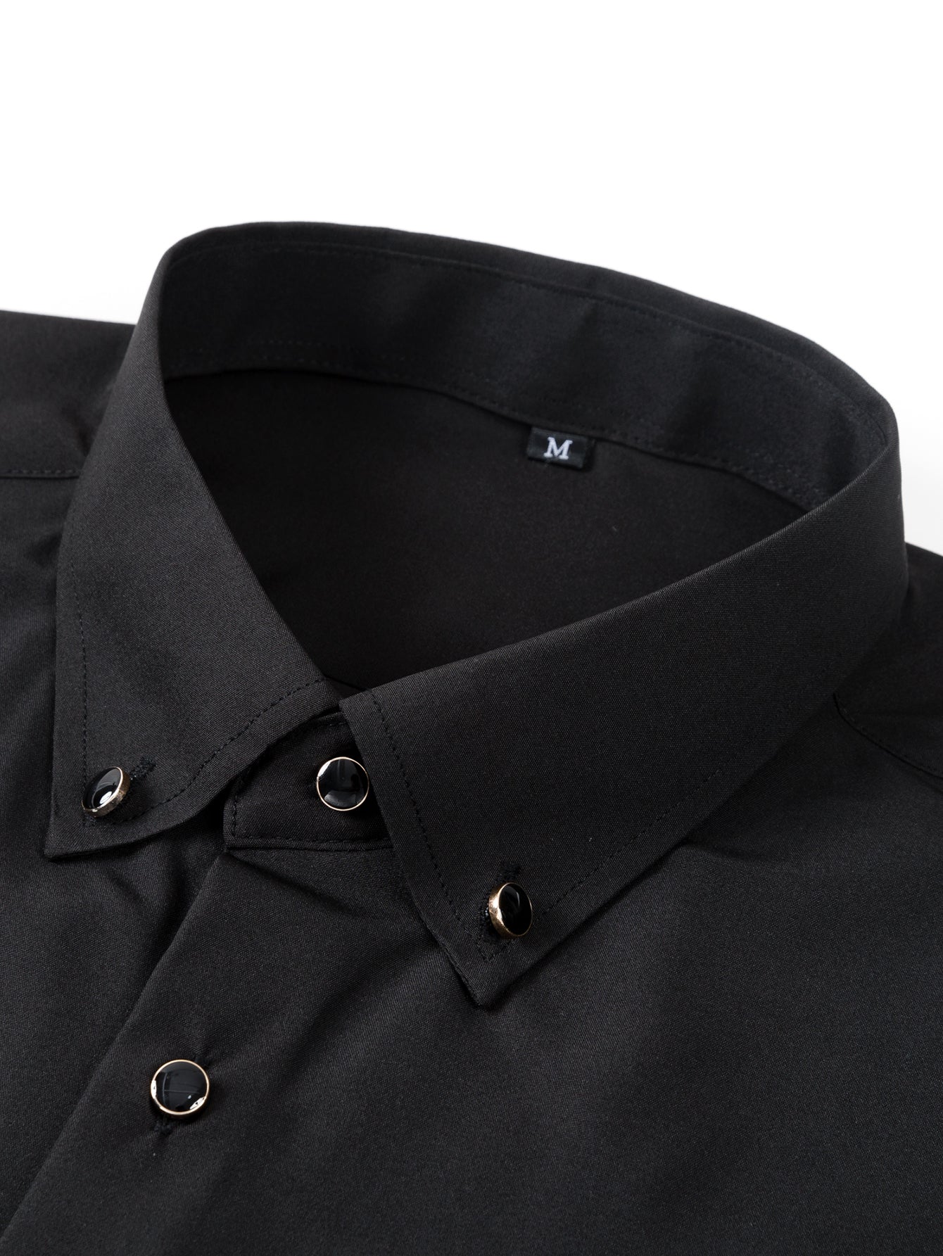 Camisa de vestir de manga larga with Faux Gemstone Metal Rim Buttons