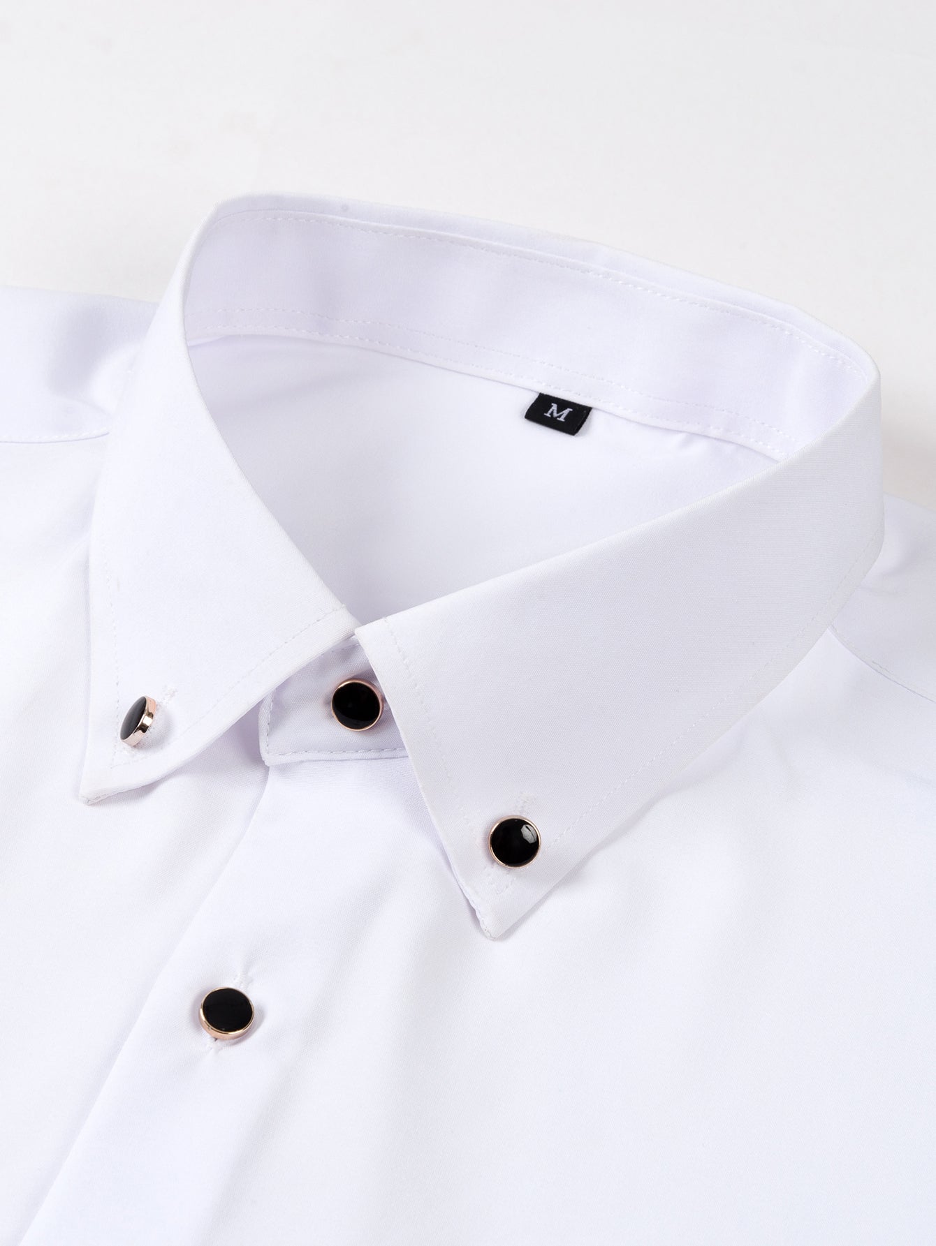 Camisa de vestir de manga larga with Faux Gemstone Metal Rim Buttons