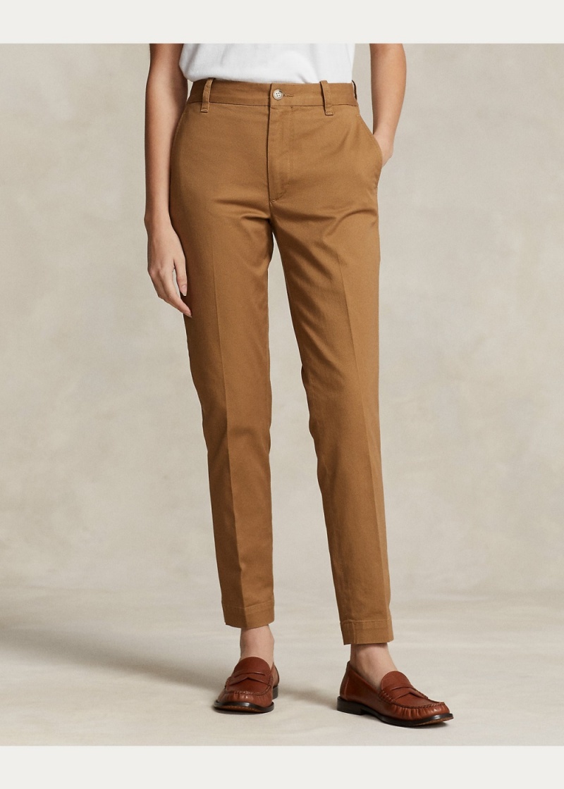 Pantalones Chinos Cropped Slim Fit Twill Mujer Kaki | PDUZ72430 - vista 3