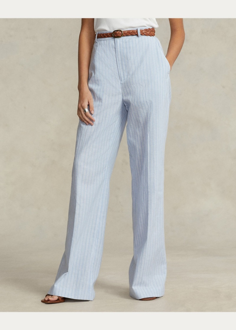 Pantalones A Rayas Linen-Algodon Anchos-Leg Mujer Blancos | SHIR01246 - vista 2