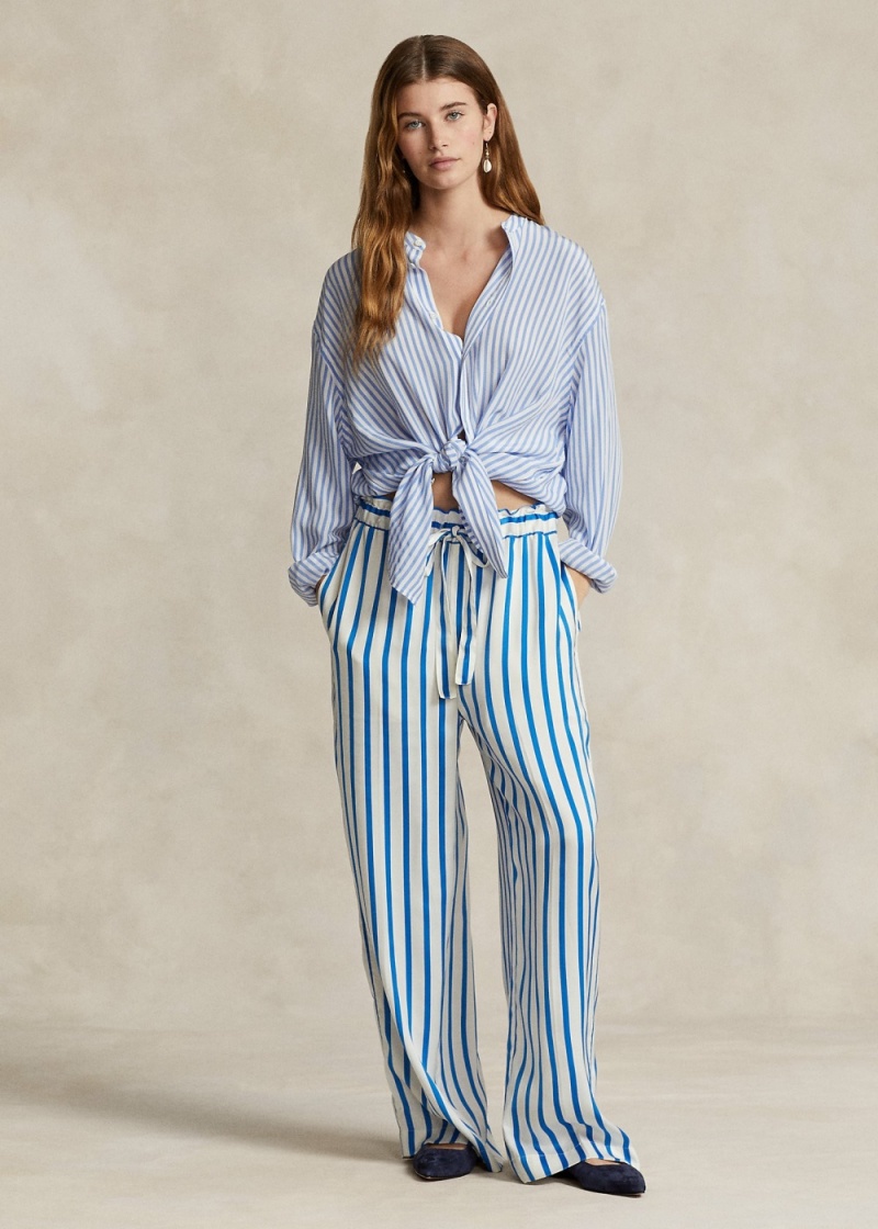 Pantalones A Rayas Silk Anchos-Leg Pant Mujer Stripes | GDJB98243 - vista 1