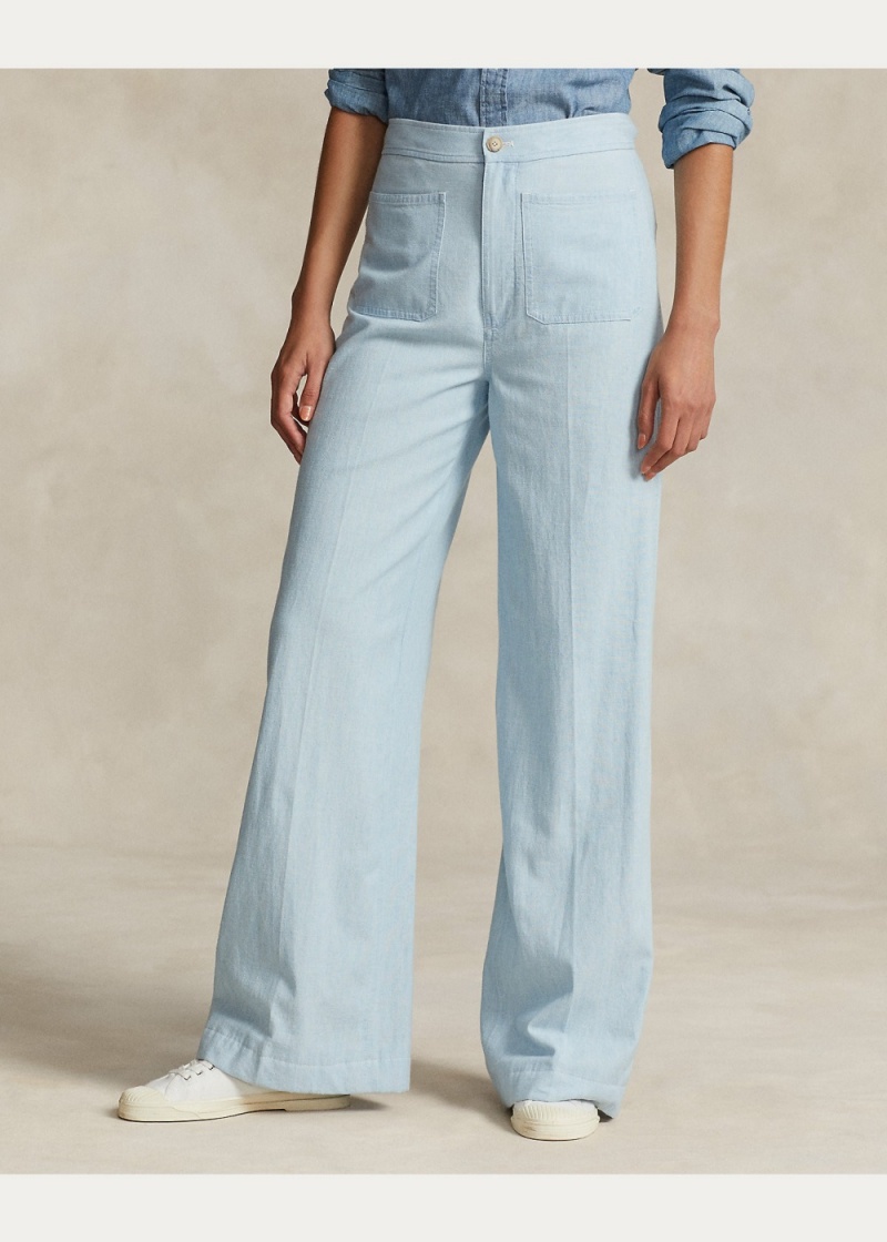 Pantalones Algodon Chambray Anchos-Leg Flare Pant Mujer Azul Marino | PZNI64813 - vista 3