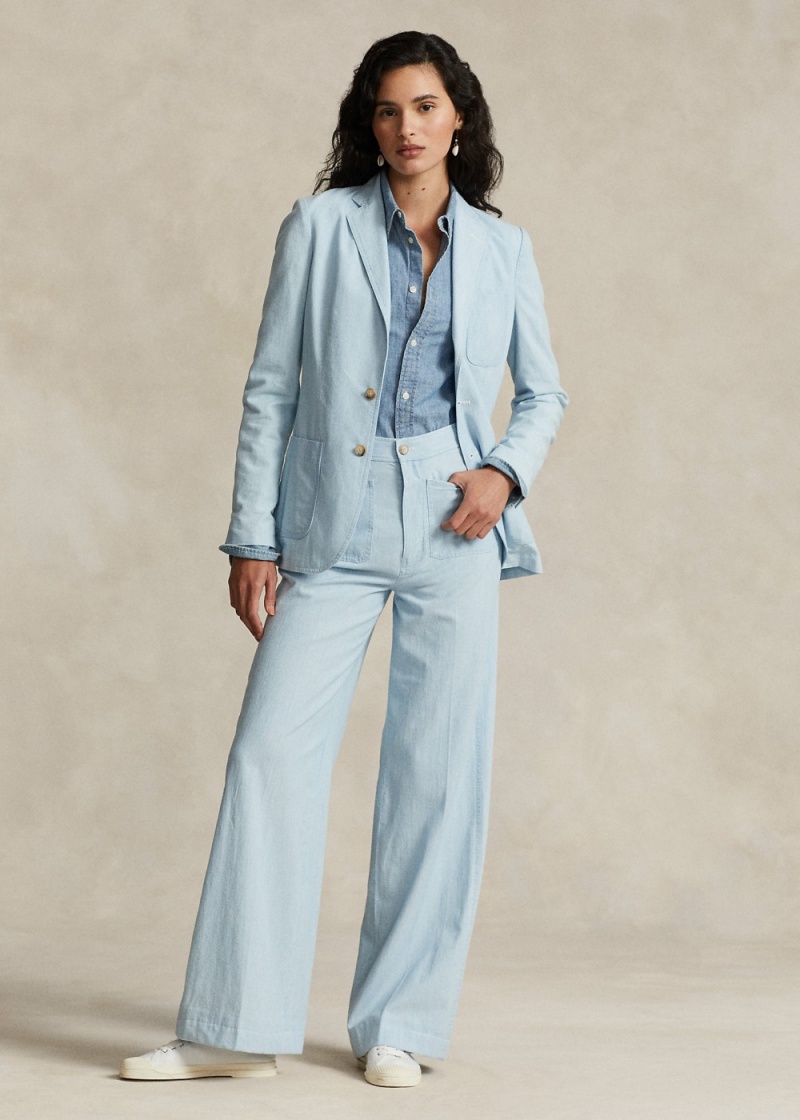 Pantalones Algodon Chambray Anchos-Leg Flare Pant Mujer Azul Marino | PZNI64813 - vista 1