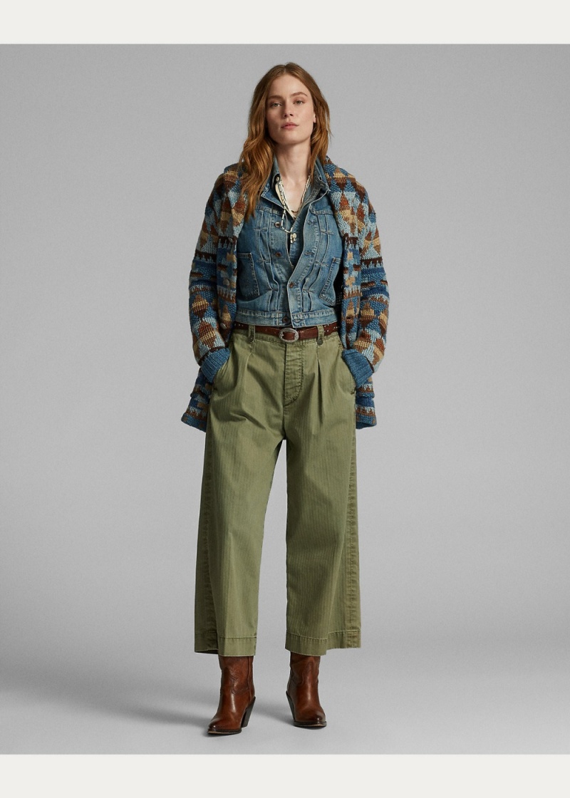 Pantalones Algodon Cropped Anchos-Leg Pant Mujer Verde Oliva | CAQR13845 - vista 2