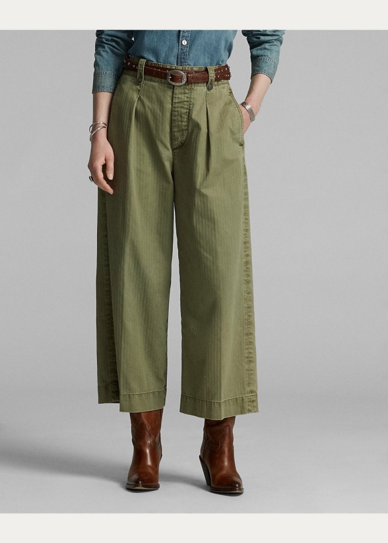 Pantalones Algodon Cropped Anchos-Leg Pant Mujer Verde Oliva | CAQR13845 - vista 3