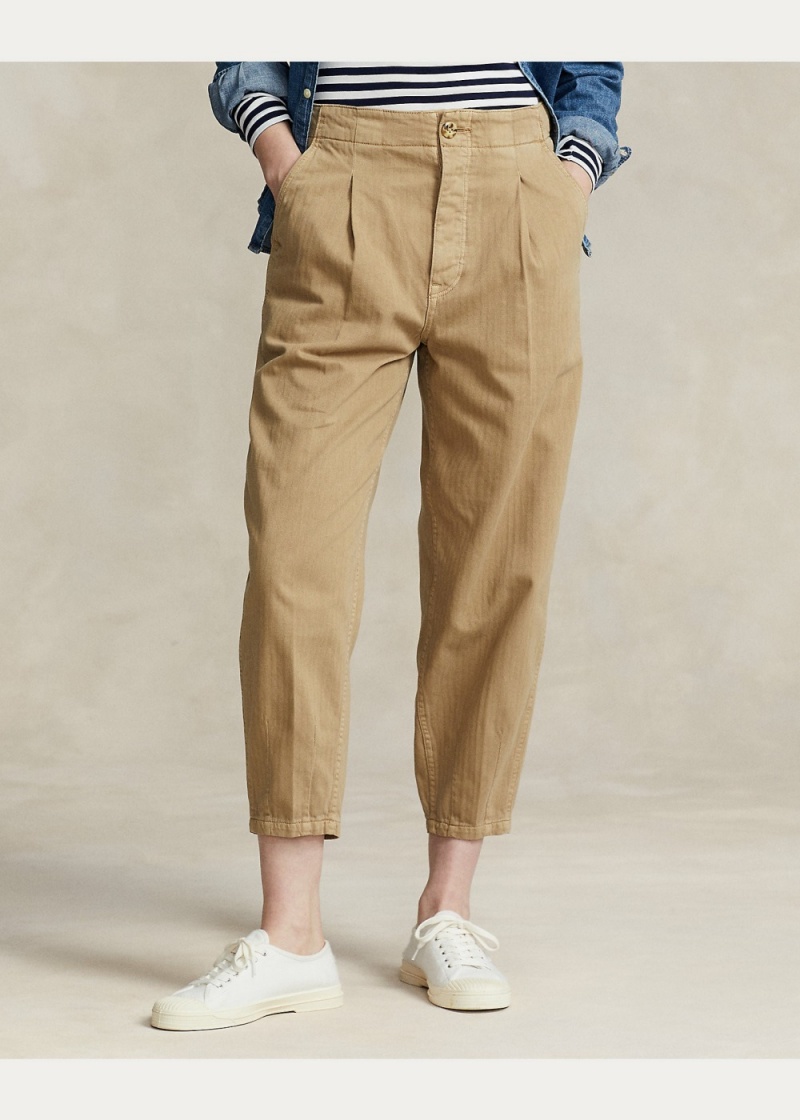 Pantalones Algodon Herringbone Curved Tapered Pant Mujer Marrom | BGWT73065 - vista 2