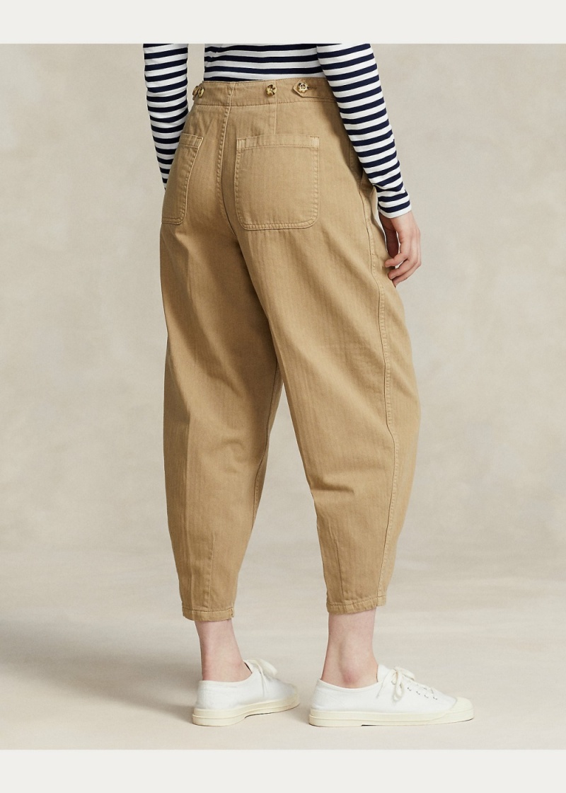 Pantalones Algodon Herringbone Curved Tapered Pant Mujer Marrom | BGWT73065 - vista 3