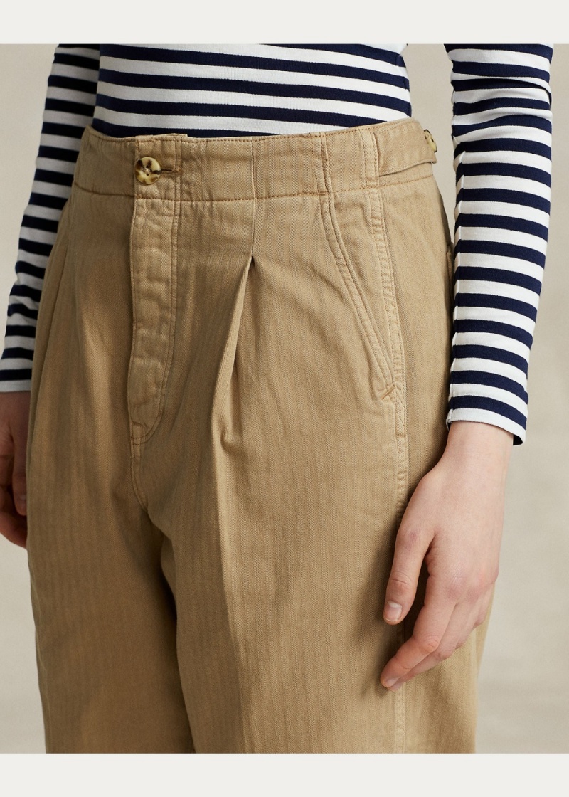Pantalones Algodon Herringbone Curved Tapered Pant Mujer Marrom | BGWT73065 - vista 4