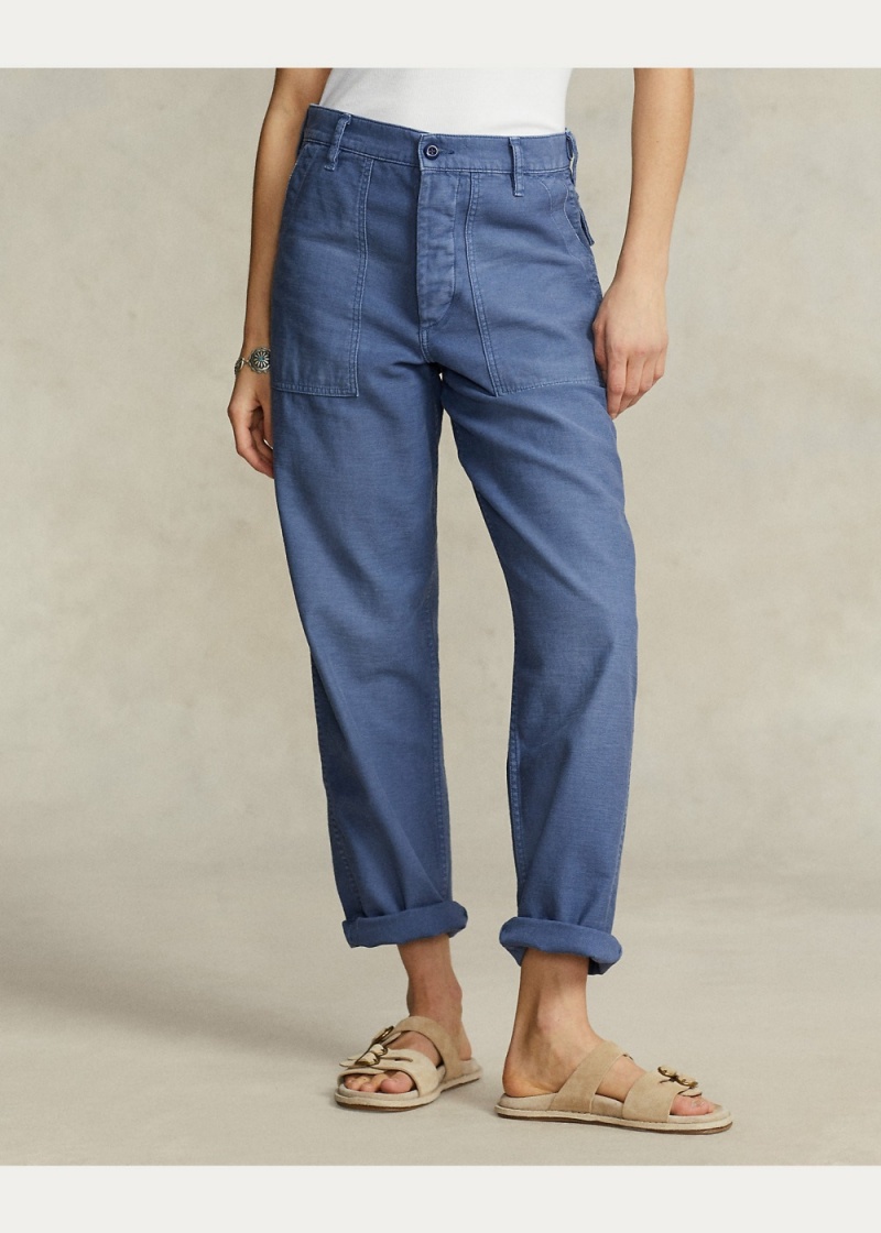 Pantalones Algodon Sateen Utility Mujer Azules | UYRI39806 - vista 2