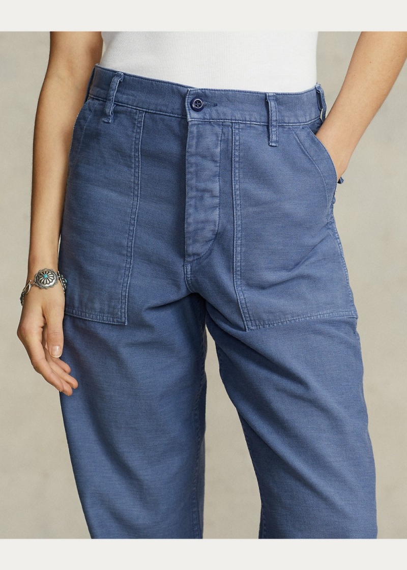 Pantalones Algodon Sateen Utility Mujer Azules | UYRI39806 - vista 4