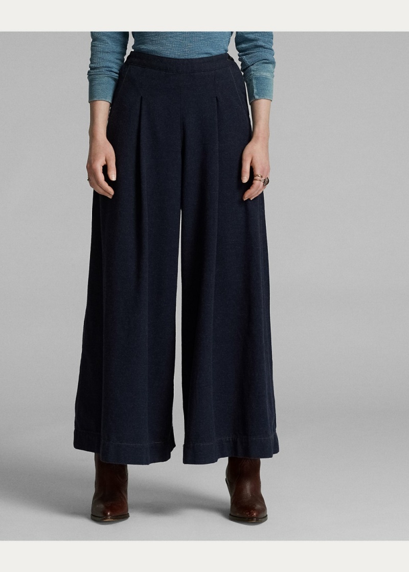 Pantalones Algodon-Lana Twill Culotte Pant Mujer Azul Marino | WEVY61785 - vista 2