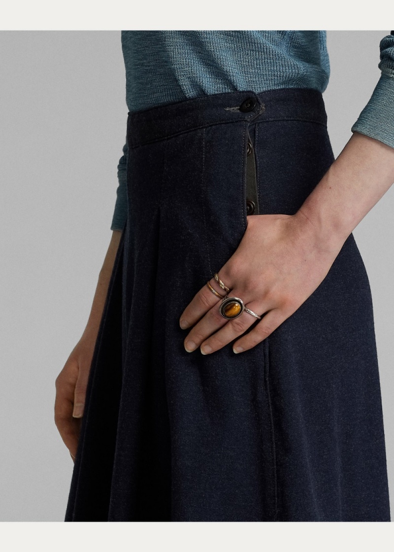 Pantalones Algodon-Lana Twill Culotte Pant Mujer Azul Marino | WEVY61785 - vista 3