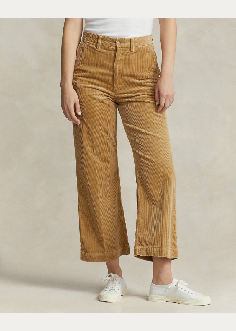 Pantalones Anchos-Wale Corduroy Anchos-Leg Mujer Kaki | QPON06512 - vista 3