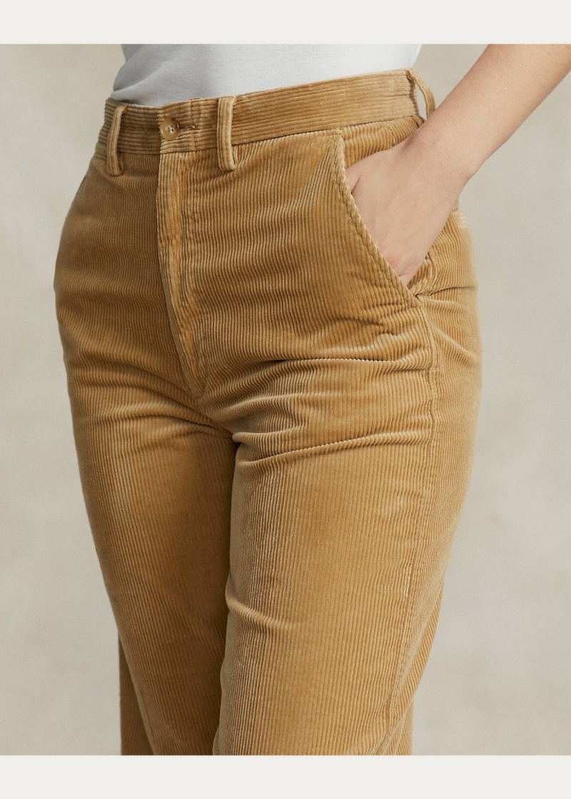 Pantalones Anchos-Wale Corduroy Anchos-Leg Mujer Kaki | QPON06512 - vista 5