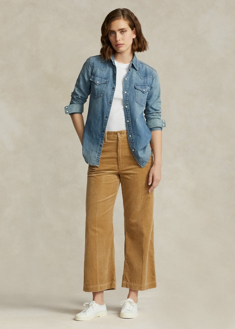 Pantalones Anchos-Wale Corduroy Anchos-Leg Mujer Kaki | QPON06512 - vista 1
