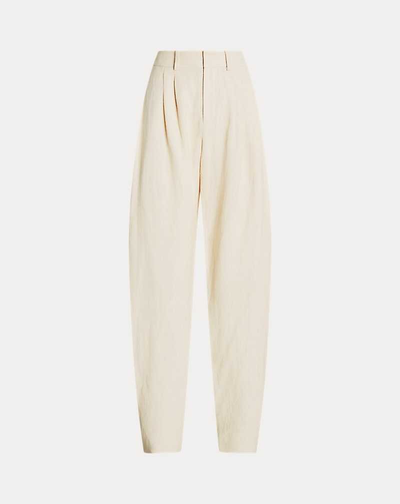 Pantalones Ralph Lauren Avrill Pleated Mini-Basket-Weave Mujer Butter | LZNDTEQ-52 - vista 2