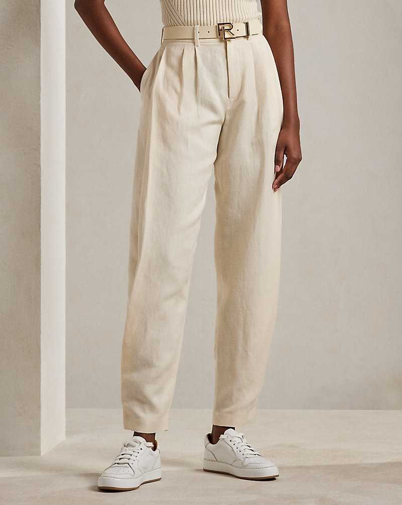 Pantalones Ralph Lauren Avrill Pleated Mini-Basket-Weave Mujer Butter | LZNDTEQ-52 - vista 3