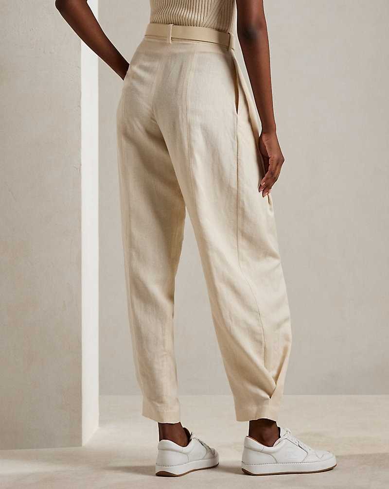 Pantalones Ralph Lauren Avrill Pleated Mini-Basket-Weave Mujer Butter | LZNDTEQ-52 - vista 4
